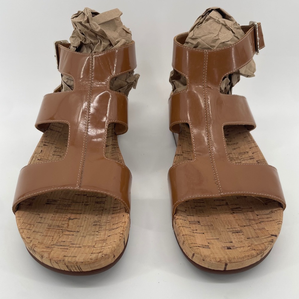 FitFlop Platform Sandals Womens 11 Brown Patent Leather Cork Wedge